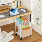 Tiaoheka Rolling File Cabinet with Adjustable Dividers, Mobile Filing Cabinet with Storage Drawer on Lockable Wheels, Hanging File Organizer Beside Under Desk for Office, Home, White（Patent Pending）