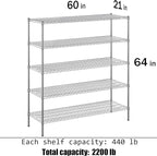 Regal Altair 21" Deep x 60" Wide x 64" Height Wire Shelving Kit | 5-Tier | NSF Commercial Storage Rack Unit
