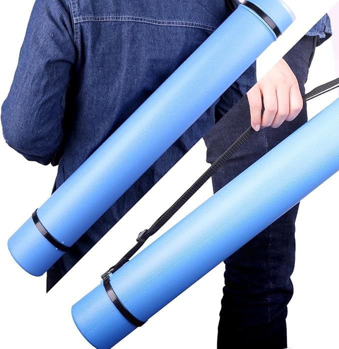 TRANSON Durable Poster Storage Tube with Straps 24"-40" Extendable for Blueprints, Artwork, Maps, Posters Color Blue