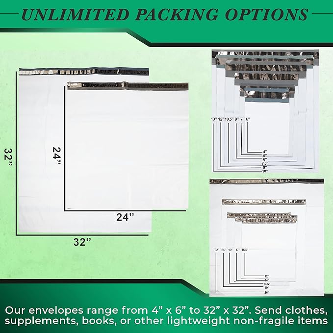 100 Pack Secure Seal White Poly Mailers - 14.5x19 Safe Shipping Bags - E-Commerce Self Sealing 2 Mil Poly Envelopes