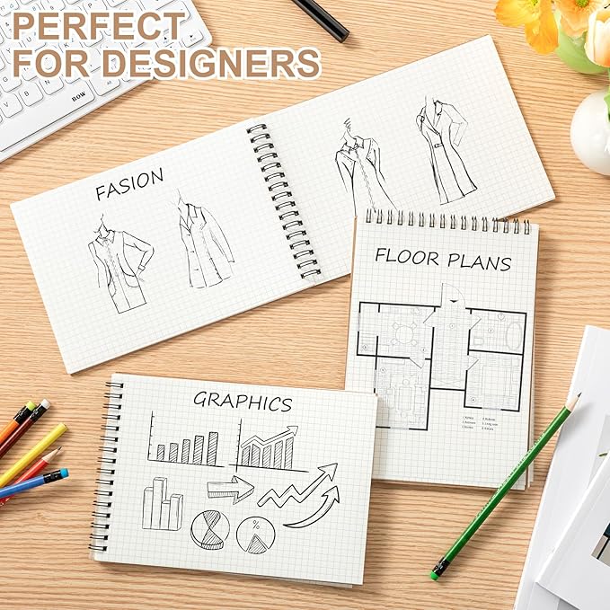 Engrowtic 12 Pack Graph Paper Spiral Notepad A5 Top Wirebound Notepad Grid Notebook Steno Pads Memo Notebook Grid Paper 140 Pages for Writing Sketching Drawing Office Supplies (Kraft)