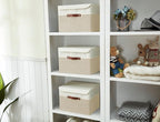 DECOMOMO Fabric Storage Bins with Lid, Storage Baskets for Shelves (Beige and White, 3 Pack)