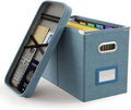 Oterri File Organizer Box with Lid, Hanging Filing File Box with Mesh Pocket, Document Organizer Box for Letter Files, Portable Storage Box with Smooth Sliding Rail for Office&Home (1 PCS, Dark-blue)