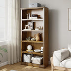 Bevfint 70 in Tall Bookcase, White Bookshelf Open Storage 5-Tier Shelves, 33 inch Wide Floor Standing Indoor Furniture, Book Cases for Home School Library Office Bedroom Kids, Vintage Oak 5 Tiers