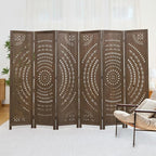 66.9Inch Folding Room Divider, 6 Panels Wood Carved Privacy Screens Free Assembled Freestanding Partition for Bedroom Home Office (Brown)
