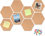 Uoisaiko 12" Large Bulletin Board with 30 Push Pins, Pack of 8 Hexagon Felt Pin Board Notice Boards for Home Office, Felt Wall Tiles for Photos Memos (Brown)
