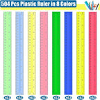 504 Pcs Rulers Bulk, 12 Inch Plastic Assorted Color Clear Rulers with Inches Centimeters Millimeter. Measuring Drawing Tool for Kids, Ideal Back to School Classroom Office Home Supplies