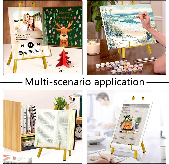 GALAGLAM Table Top Easels for Display, Metal Small Easel Stand for Display Tripod Art Picture Mirror Modern Plate Holder Floor Stands for Display Book Photo Wedding Sign(Gold)