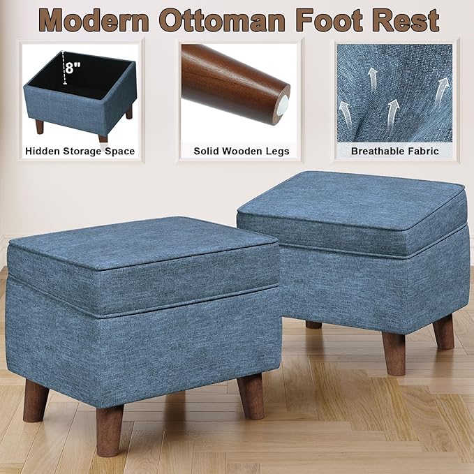 FAGAGA Foot Rest with Adjustable Cover, Storage Ottoman Dorm, Footstool and Sitting Stool, Ottoman Foot Stools for Living Room, Bedroom, Dorm, Blue