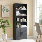 RWYHG 70in Tall Bookshelf 6 Tier Bookcase with Barn Doors and Adjustable Shelf, Black Farmhouse Book Shelves with Storage Cabinet,Wood Floor Standing Display Bookshelve for Bedroom,Living Room,Kitchen