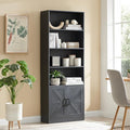 RWYHG 70in Tall Bookshelf 6 Tier Bookcase with Barn Doors and Adjustable Shelf, Black Farmhouse Book Shelves with Storage Cabinet,Wood Floor Standing Display Bookshelve for Bedroom,Living Room,Kitchen