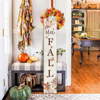 Hello Fall Porch Sign 47" Thanksgiving Day Wooden Door Sign Large Autumn Welcome Sign with Leaves Standing Front Door Decor for Home, Yard, and Fall Parties