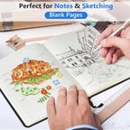 PERCUN Blank Journal Ntebook for Men & Women, 160 Pages Blank Journals for Writing, Drawing,Sketch Book,5.9" x 8.5" Leather Sketchbook, Unlined Notebook for Work, School, Art (Black)