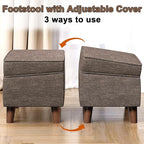 FAGAGA Storage Ottoman with Adjustable Cover, Soft Step Stool, Footrest and Seat, Ottoman Foot Rest for Living Room, Bedroom, Dorm, Brown