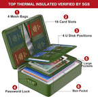 ENGPOW 5200°F Fireproof Document Bag with Lock, Upgraded Heat Insulated Fireproof＆Waterproof Box 8 Layers Document Organizer, Portable Home Travel Safe Storage Box for Important Files, Laptop,Green