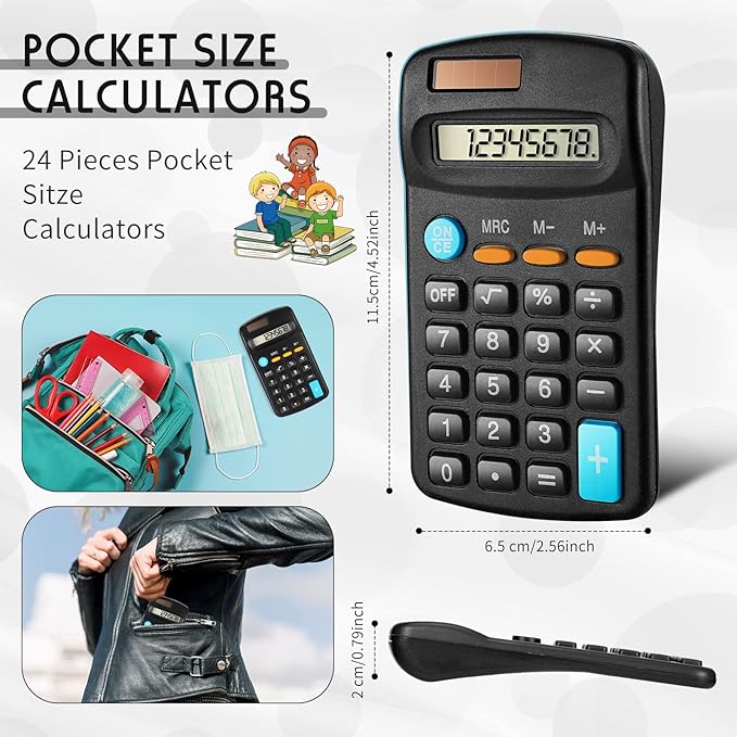 Flutesan 24 Pieces Basic Mini Calculators Bulk for Students 8 Digit Display Small Pocket Size Hand Held Calculators Desktop School Supplies for Classroom Desktop Home High School College Office