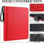 GEAoffice Premium Top Loader Binder 9 Pockets, Waterproof PU Leather Card Binder for Toploaders Holds 324 Cards, Side Loading Archival Safe Card Album Collection Binder for MTG, TCG, Sports Cards, Red