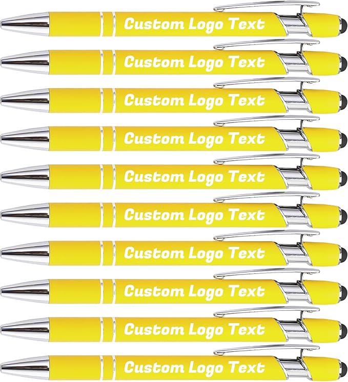 HEYZARDA Personalized Pens with Name Text Logo Custom Ballpoint Pen for Business Office Events with Stylus for Touchscreen 50 Pcs Yellow