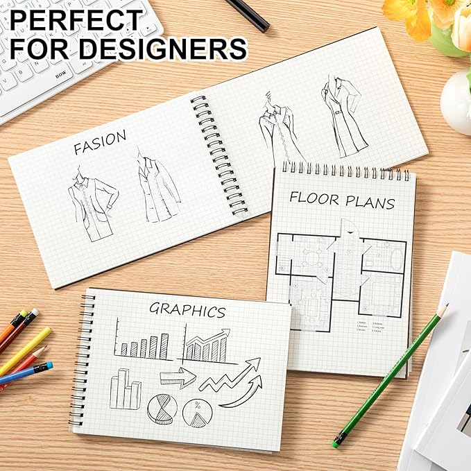 Engrowtic 3 Pack Graph Paper Spiral Notepad A5 Top Wirebound Notepad Grid Notebook Steno Pads Memo Notebook Grid Paper 140 Pages for Writing Sketching Drawing Office Supplies (Multicolor)