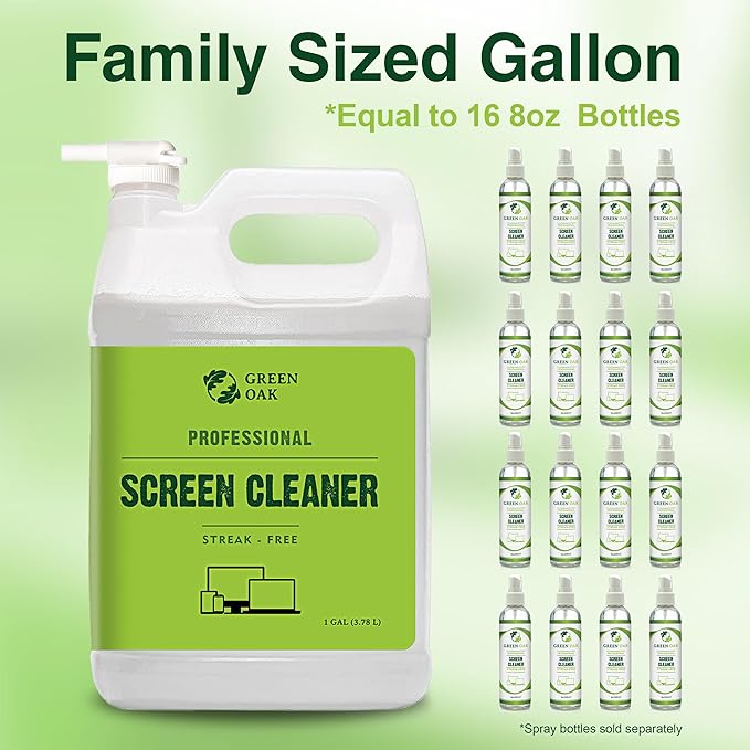 Green Oak Screen Cleaner Refill Professional Screen Cleaner Spray - Best for LCD & LED TV, Tablet, Computer Monitor, Phone - Safely Cleans Fingerprints, Dust, Oil (1 Gallon)