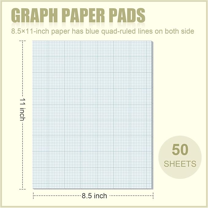 Ctosree 3 Pcs 8.5 x 11 Quadrille Pads 10 Squares Per Graph Paper Pad Back to School Engineer Grid Paper Pad for School Supplies 50 Sheets/Pack
