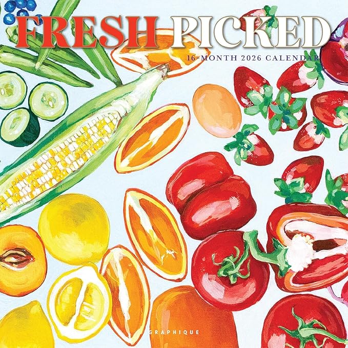 Graphique 2026 Fresh Picked Wall Calendar | 12” x 12” | Thick Paper | Home & Office Organizer | Large Monthly Grid | 3 Languages & Marked Holidays | 4 Month Preview Page for 2027