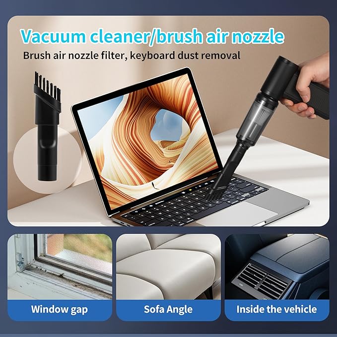 Electric Air Duster & Vacuum Cleaner, 130000 High-RPM Brushless Motor, Compressed Air Blower, Cordless with Inflating, Battery Powered, 15-Piece PC Cleaning Kit for Leaves, Cars, Computers, Office