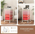 RELAX4LIFE 6-Drawer Rolling Storage Cart - Classroom Organization on Wheels w/Removable Plastic Drawers, Mobile Art Craft Cart for School Paper Home Office, Utility Cart with Drawers (Gradient Pink)