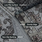 GENIMO Machine Washable 9x12 Area Rugs for Living Room, Non Slip Vintage Rugs, Low Pile Lightweight Chenille Print Rug for Bedroom, Dining Room, Home Office, Charcoal