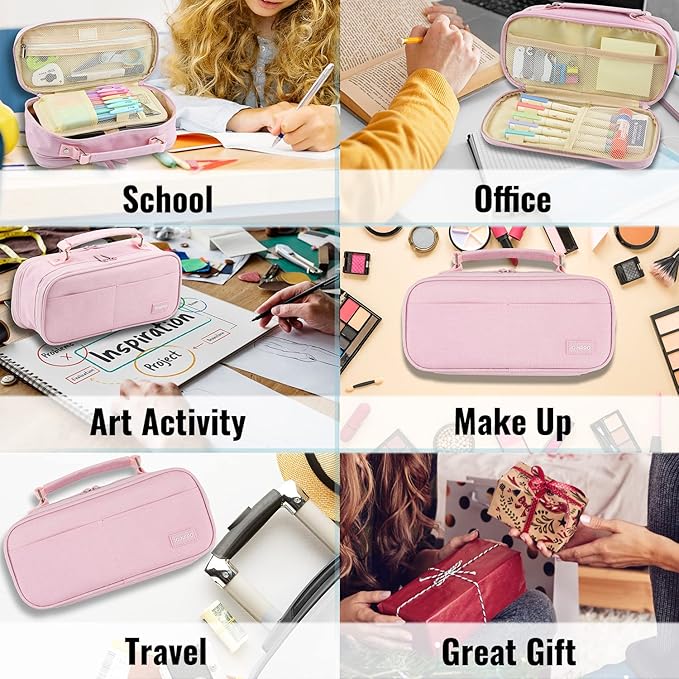JOINPRO Pencil Case, Large Capacity Pencil Case Organizer; Double Zipper Storage Bag; Big Pencil Pouch for College School Office Teen Girl Boy Men Women Adult