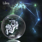 3D Laser Constellation Crystal Ball Crystal Paperweight Full Sphere Glass Fengshui with Sliver-Plated Flowering Stand(Libra)