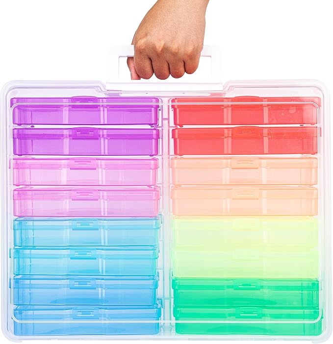 Find Scrapblooms 4×6 Photo Storage Box,Plastic photo keeper With 16 inner 4×6inch photo cases,Card Organzier Craft Storage box for pictures,stamps,seeds (Large Colorful)