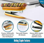 ELIKAI Hot Dog Stapler, Funny Gifts for Teachers and Principals, Unique Desk Accessory, Ideal Back-to-School Gift for Classroom or Teacher Lounge Decor, Includes 1000 Staples, Brown, 7 oz