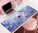 Japanese Fantasy City Boy Mouse Pad Desk Pad,Cute Kawaii Anime Mousepad,Large Extended Gaming Mouse Mat with Stitched Edges Non-Slip Waterproof Rubber Base Mous Mat for Desk Pad(27.5X11.8 in)