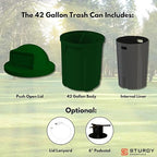 Campus Collection 42 Gallon Circle 100% Recycled Plastic Heavy-Duty Commercial Outdoor or Indoor Trash Can with Push Open Dome Lid and Internal Liner | Great for Schools and Businesses - Green