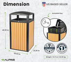 Alpine 40 Gallon Commercial Outdoor Trash Can with Lid - Modern Heavy Duty Large Outdoor Garbage Can with Durable Plastic Bin, Slatted Recycled Plastic Panels for Parks, Trails & Resorts (CD)
