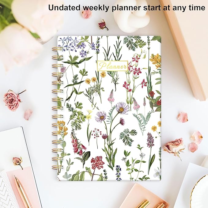 Undated Weekly and Monthly Planner – 12-Month To Do List Notebook Organizer with Goal & Habit Tracker, Spiral Bound Productivity Journal Ideal for Work, School & Home, 6.5" x 8.5", Wildfloral
