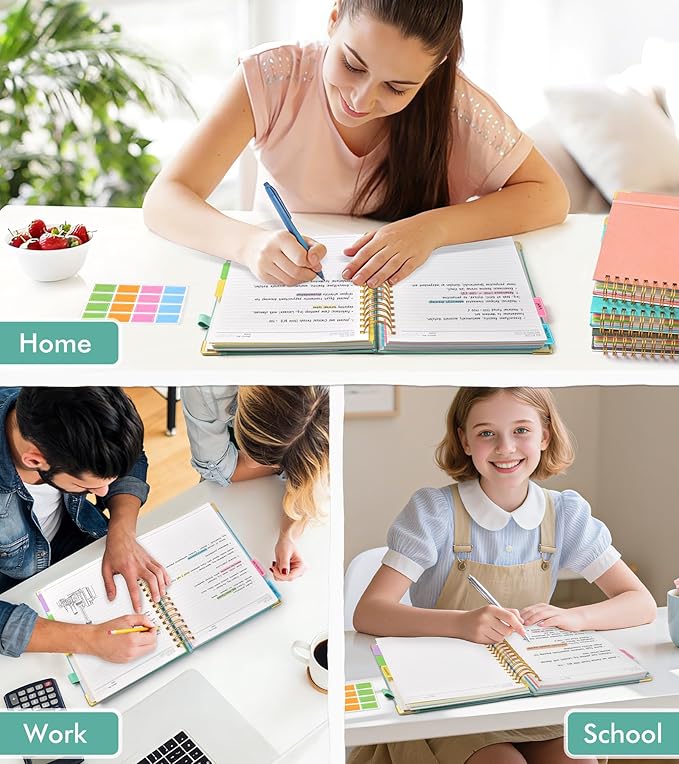 Spiral Notebook Journal with Removable Dividers Tabs, 300 Pages Hardcover Leather 5 Subject College Ruled Notebook, 6.1"x8.2" Large A5 Lined Journal for Women Men Spiral Notebook for Work School,Teal