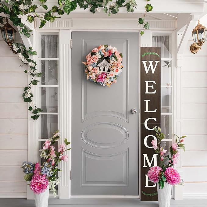 Tall Outdoor Welcome Sign, 6ft Brown Rustic Modern Farmhouse Welcome Sign for Front Door & Porch Decor, Fall Home Decor