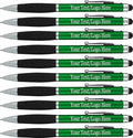 SyPen Personalized Stylus Pens With your Custom Logo or Text -300 Pack Bulk-for Businesses, Parties, and Events, 2 in 1 Ballpoint Pen & Stylus for Touchscreen Devices, Green Barrel, Black Ink