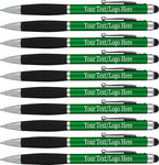 SyPen Personalized Stylus Pens With your Custom Logo or Text -300 Pack Bulk-for Businesses, Parties, and Events, 2 in 1 Ballpoint Pen & Stylus for Touchscreen Devices, Green Barrel, Black Ink