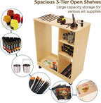 VISWIN Art Cart Organizer, Solid Pine Wood Art Supply Storage Organizer with Caster Wheels, 3-Tier Multifunctional Rolling Utility Storage Cart for Studio, Classroom, Artists - Natural