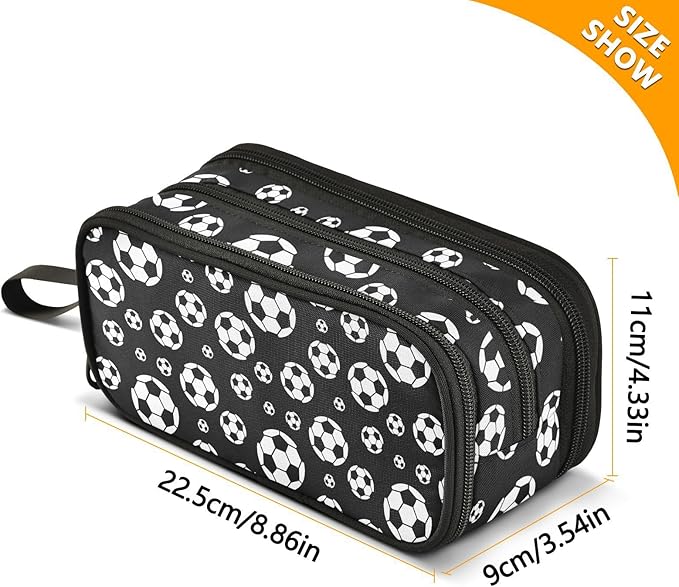 BOENLE Football Soccer Pencil Case Box Boys Girls Large Pencil Pouch Zipper Compartments Big Capacity Stationery Pen Bag Organizer Kids Teens Adults School