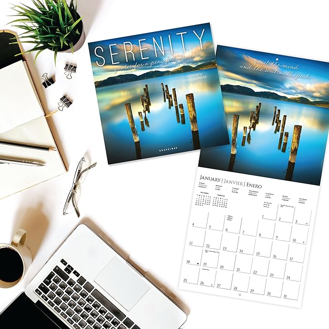 Graphique 2026 Serenity Wall Calendar | 12” x 12” | Thick Paper | Home & Office Organizer | Large Monthly Grid | 3 Languages & Marked Holidays | 4 Month Preview Page for 2027