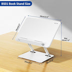 BESIGN BS01 Book Stand for Reading, Adjustable Book Holder, Ergonomic Laptop Stand with Elastic Page Clips for Music Scores, Recipe, Tablet, Laptop (White)