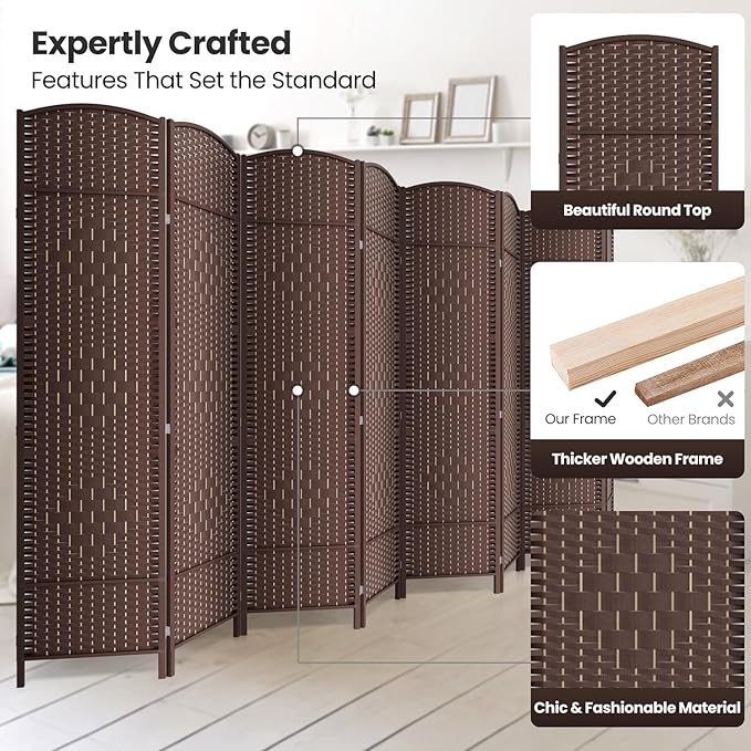 Cocosica 8 Panel Room Divider,5.86Ft Folding Privacy Screen,Tall - Extra Wide Foldable Panel Partition Wall Divider with Diamond Double-Weaved Hand-Woven Design Room Screen Divider