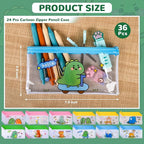 Ulema 24 Pcs Back to School Gifts Cartoon Mesh Pencil Pouch Bags Plastic Zipper Pouch 8×4 Inch for Classroom Organization School Office Supplies (24)