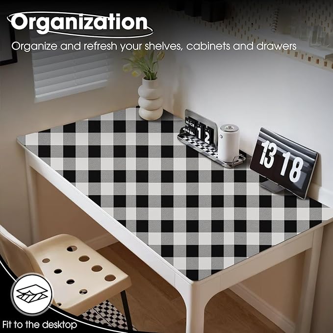 ALIUNI Drawer and Shelf Liner, Non-Slip Kitchen Cabinet Liners Non-Adhesive Thick Strong Grip Waterproof Washable Mats Protect Dresser Shelves Cupboard Bathroom Cabinets, Buffalo Plaid, 12 in X 30 FT