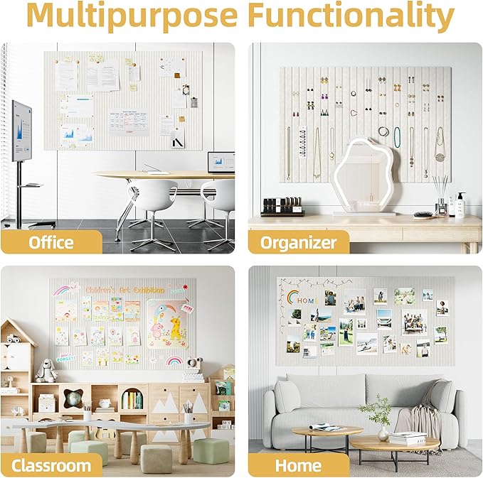 Large Cork Board for Wall 36" x 48" Ivory Bulletin Board with Safe Removable Adhesive Squares for Pictures Photos, Alternative CorkBoard Felt Pin Boards Tiles for Office Classroom Wall Decor - 12 Pack
