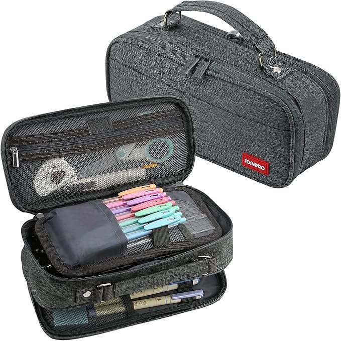 JOINPRO Pencil Case, Large Capacity Pencil Case Organizer; Double Zipper Storage Bag; Big Pencil Pouch for College School Office Teen Girl Boy Men Women Adult